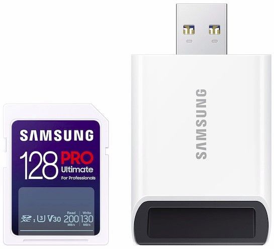 Samsung - SD Card 128GB, PRO Ultimate, SDXC, UHS-I U3 V30, Read up to 200MB/s, Write up to 130 MB/s, for 4K and FullHD video recording, w/USB Card reader_0