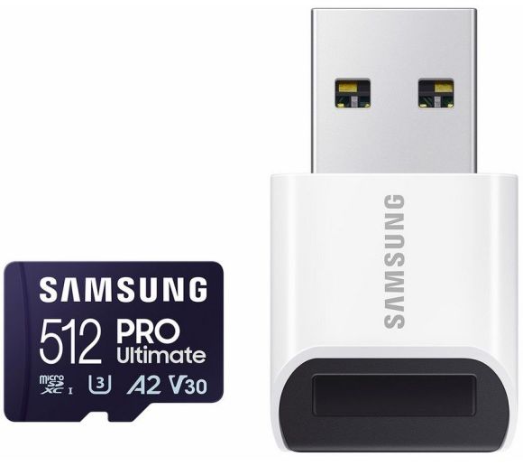 Samsung - MicroSD 512GB, PRO Ultimate, SDXC, UHS-I U3 V30 A2, Read up to 200MB/s, Write up to 130 MB/s, for 4K and FullHD video recording, w/USB Card reader_0