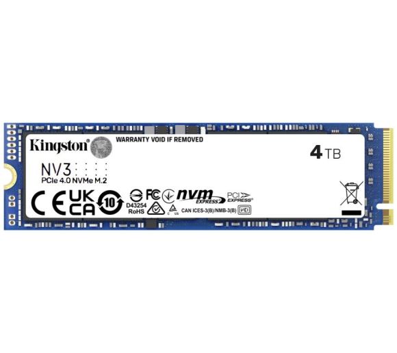 Kingston - M.2 NVMe 4TB, 2280, PCIe Gen 4x4, NV3, Read up to 6,000 MB/s, Write up to 5,000 MB/s, (single sided)_0