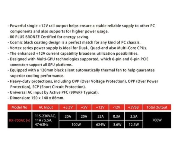 Raidmax - Napajanje 700W Raidmax Vortex RX-700AC-V, Crno 80+ Bronze_2