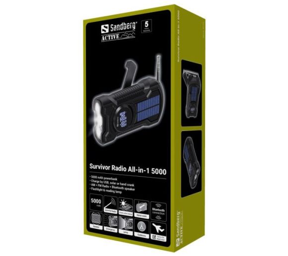 Powerbank Sandberg AIO 421-03 radio/zvučnik/solarni punjač/5000mAh_1