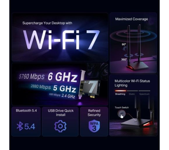 TP-Link - LAN MK TP-LINK TBE550E BE9300/WiFi7/ PCIe/BT5.4_7