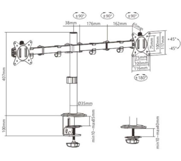 GEMBIRD - MA-D2-01 Gembird Podesivi dupli stoni drzac za monitor, tilt, 17-32 max.2x9kg_1