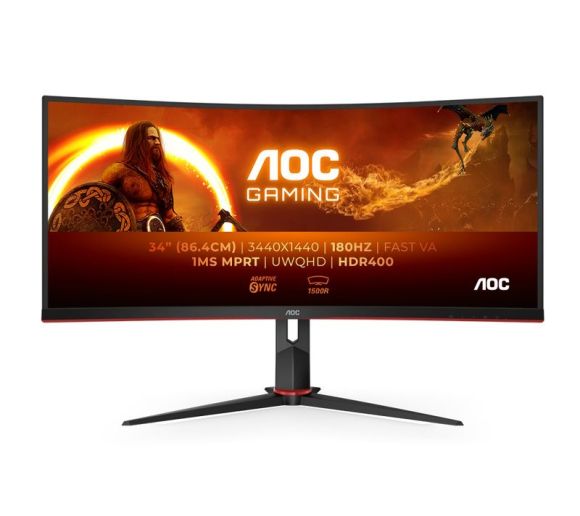AOC - 34 inča CU34G2XP/BK UWQHD 3440x1440 Fast VA 180 Hz zakrivljeni gaming monitor _0