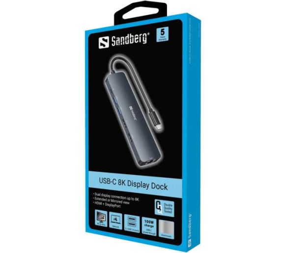 Docking station Sandberg USB-C - HDMI/DP/LAN/2xUSB 3.0/USB C PD 100W 136-43_3
