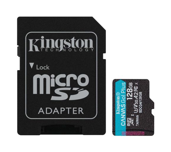 Kingston - MicroSD 128GB, Canvas Go! Plus, Class10 UHS-I U3 V30 A2, Read up to 200MB/s, for 4K and FullHD video recording, w/SD adapter_0