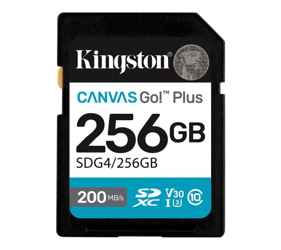 Kingston - SD Card 256GB, Canvas Go! Plus, SDXC Class10 UHS-1 U3 V30, Read up to 200MB/s, Write up to 160MB/s, for 4K and FullHD video recording_0