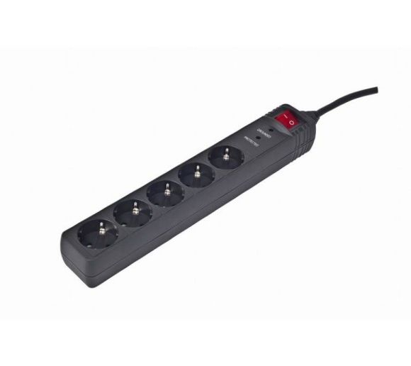 GEMBIRD - Surge Protection Power strip, 5 sockets, 4.5m, 16A, Indicates Correct Grounding, Power Switch, Black_0