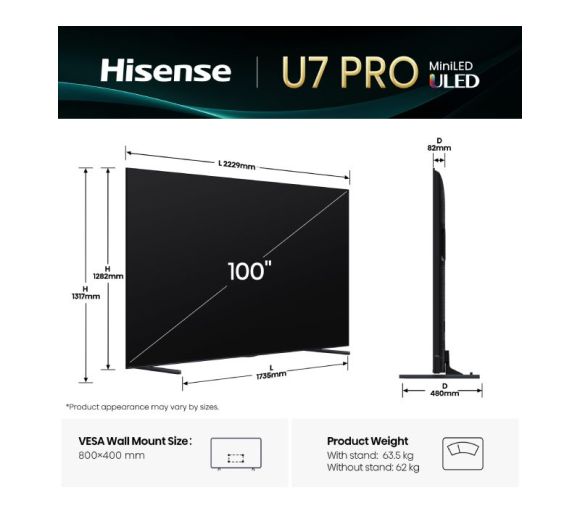 HISENSE - 100 inča 100U7Q PRO Mini-LED 4K UHD Smart TV _0