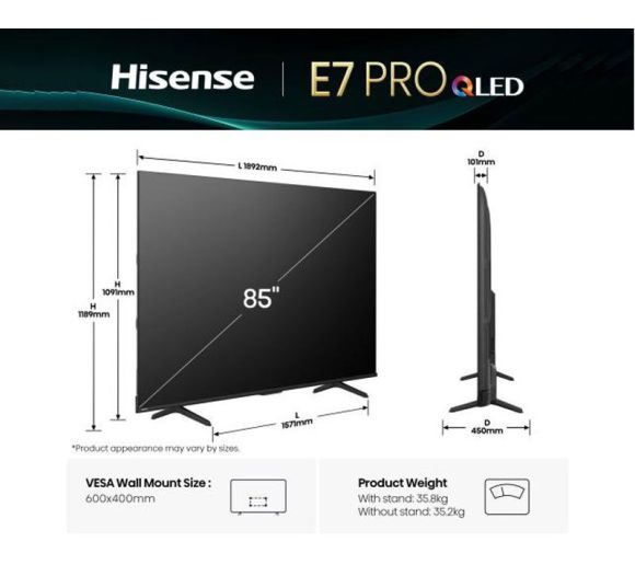 HISENSE - 85 inča 85E7Q PRO QLED 4K UHD Smart TV _8