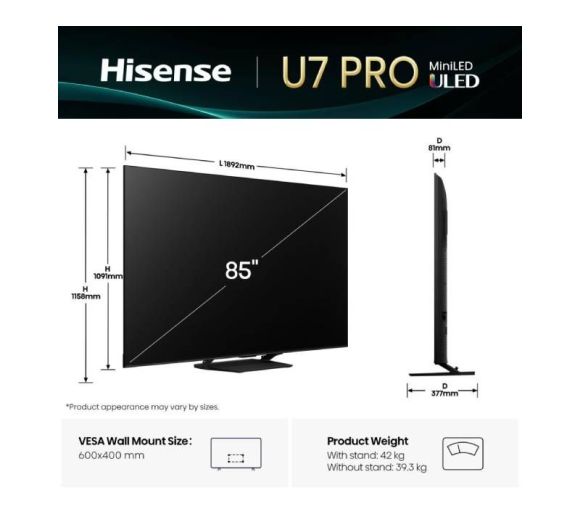 HISENSE - 85 inča 85U7Q PRO ULED Mini-LED 4K UHD Smart TV _8