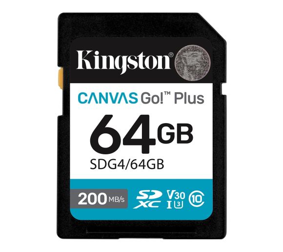 Kingston - SD Card 64GB, Canvas Go! Plus, SDXC Class10 UHS-1 U3 V30, Read up to 200MB/s, Write up to 100MB/s, for 4K and FullHD video recording_0