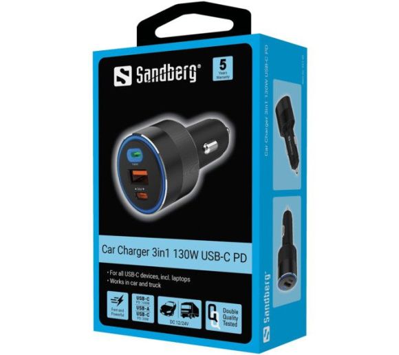 USB auto punjač Sandberg 3in1 USB/USB-C 130W 441-49_6