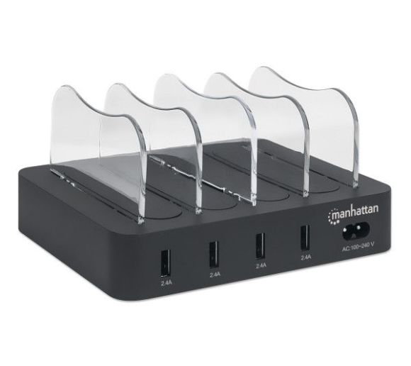 Manhattan - USB punjač 4-port Manhattan 102261 5V/2.4V/34W/držač za telefon Crni_0