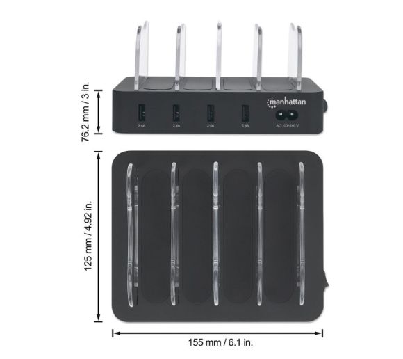 Manhattan - USB punjač 4-port Manhattan 102261 5V/2.4V/34W/držač za telefon Crni_2