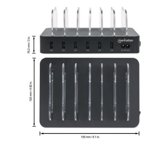 Manhattan - USB punjač 6-port Manhattan 102254 5V/2.4V/50W/držač za telefon Crni_1