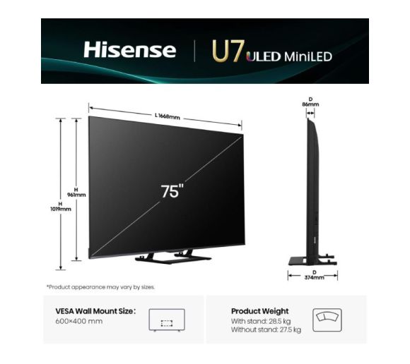 HISENSE - 75 inča 75U7Q ULED Mini-LED 4K UHD Smart TV _8