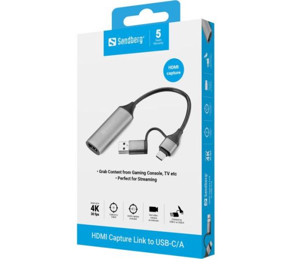 Adapter HDMI capture na USB-C/A Sandberg 136-70_1