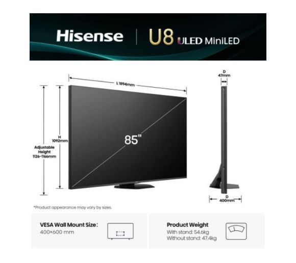 HISENSE - 85 inča 85U8Q ULED Mini-LED 4K UHD Smart TV _4