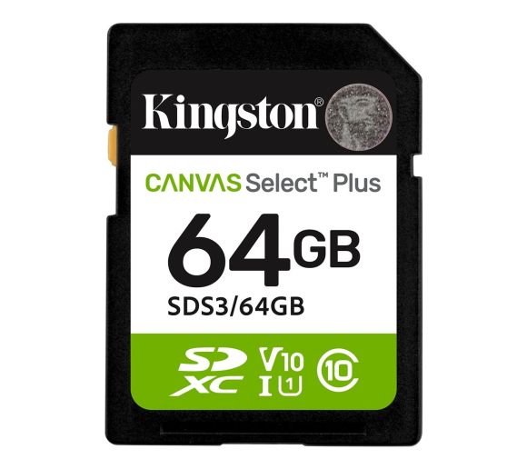 Kingston - SD Card 64GB, Canvas Select Plus, SDHC Class10 UHS-1 U1 V10, up to 100MB/s read_0