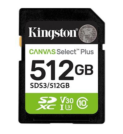Kingston - SD Card 512GB, Canvas Select Plus, SDHC Class10 UHS-1 U3 V30, up to 150MB/s read_0