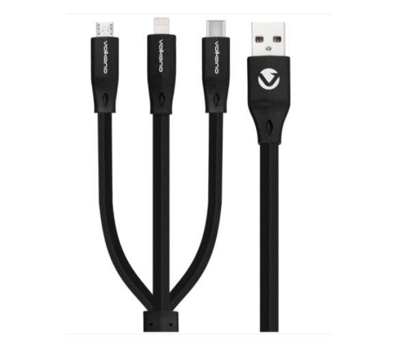 Kabl Volkano VK-20086-BK Slim Series Flat PVC 3-in-1 USB-C/Lightning/Micro_0