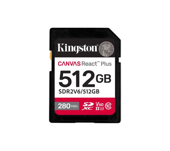 Kingston - SD Card 512GB, Canvas React Plus V60 Professional, SDXC Class10 UHS-II U3 V60, Up to 280MB/s read and 150MB/s write, for Full HD/2K/4K video recording_0
