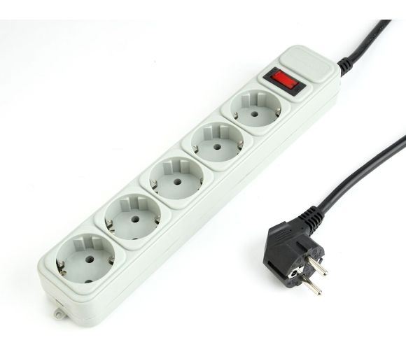 Gembird - Surge Protection Power strip, 5 sockets, 3m, 16A Automatic Circuit Breaker, Power Switch, Grey_0