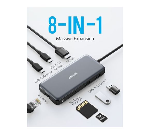 USB-C Data Hub, 8u1 Multiport, PD 85W, 10Gbps crni _8