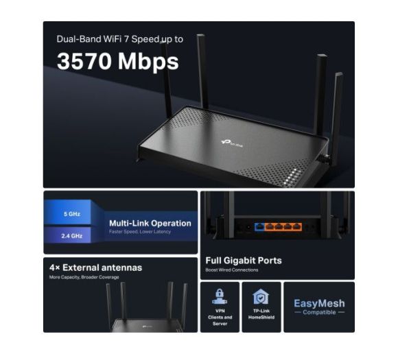 TP-Link - LAN Router TP-LINK Archer BE220 BE3600 WiFi7/1GWAN/4GLAN_3