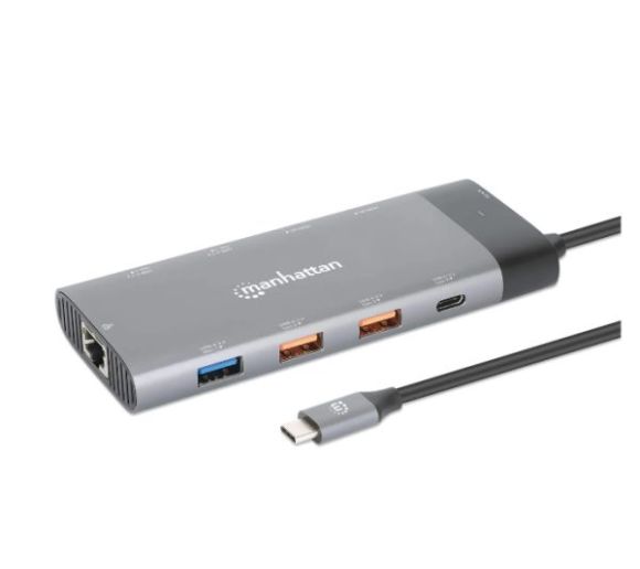 Manhattan - Docking station Manhattan 130714 10in1 USB-C - 2xHDMI/5xUSB/LAN/PD 100W_0