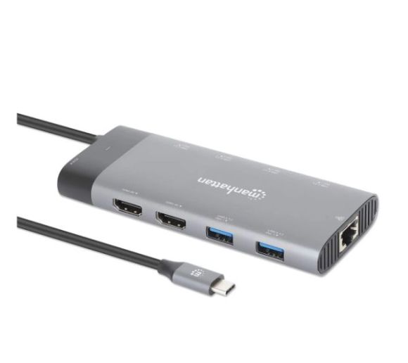 Manhattan - Docking station Manhattan 130714 10in1 USB-C - 2xHDMI/5xUSB/LAN/PD 100W_1