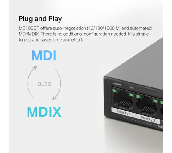 Mercusys - LAN Switch Mercusys MS105GP 5-port 10/100/1000 / 4PoE_5