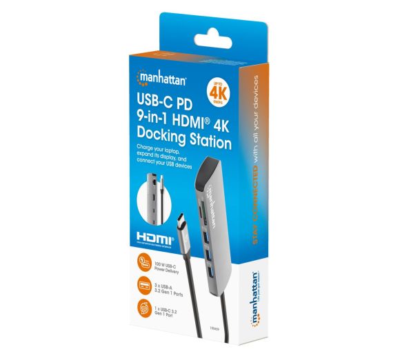 Manhattan - Docking station Manhattan 190459 9in1 USB-C - 1xHDMI/5xUSB/LAN/CR/PD 100W_6