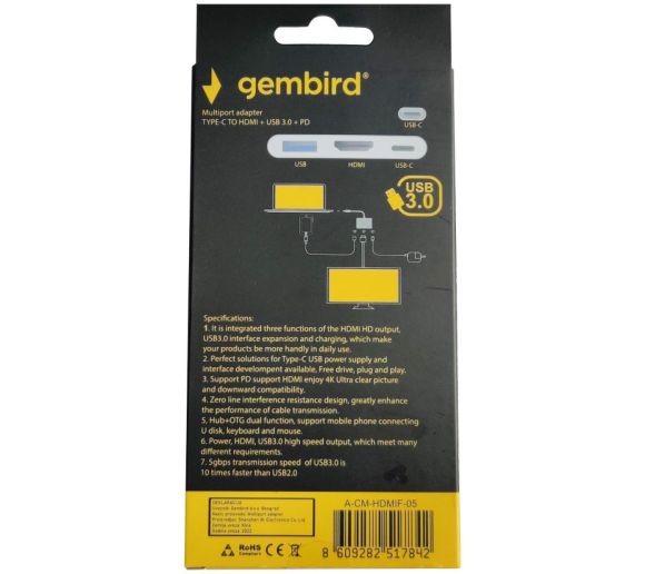 Gembird -  Gembird A-CM-HDMIF-05 Type-C na HDMI + USB 3.0 + PD aluminijumski adapter_3