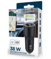 Gembird - TA-UC-AC2PDQC38-CAR-01 Gembird 2-port USB brzi punjac za auto, Type-C PD, 38W, black