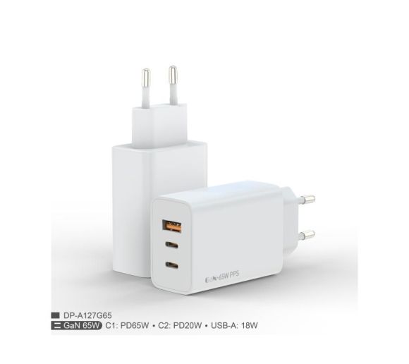 Zidni punjac FULMOVA GAN PD/65W/bela sa USB-C kablom_2